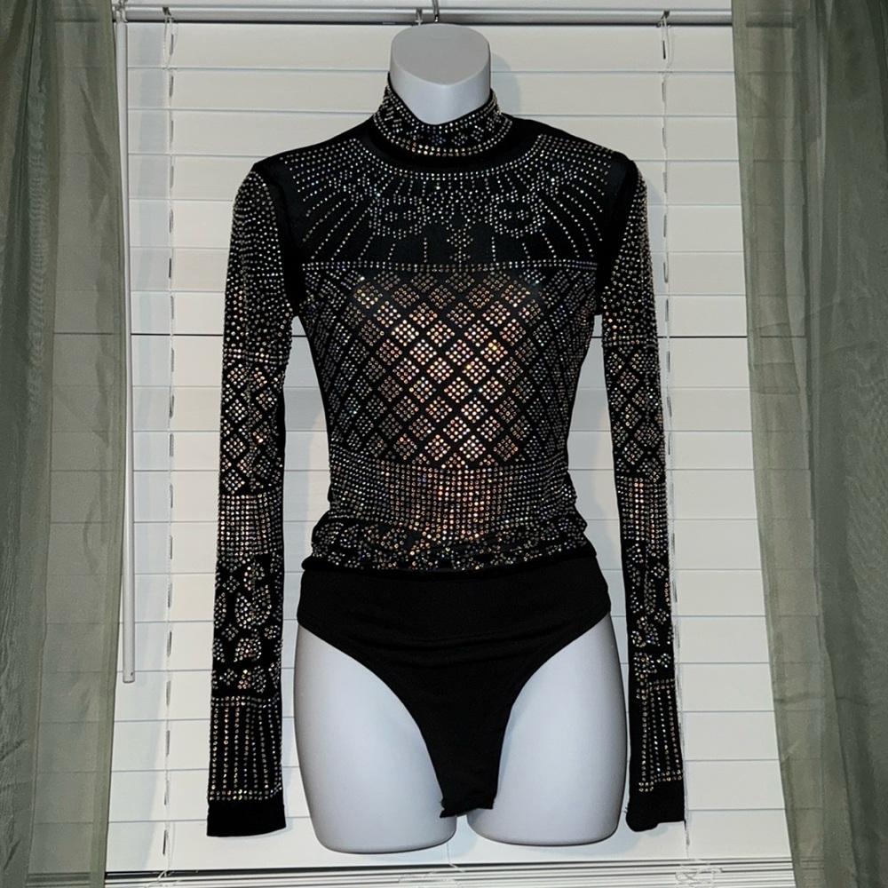Day G rhinestone adorned sheer bodysuit size small, never worn